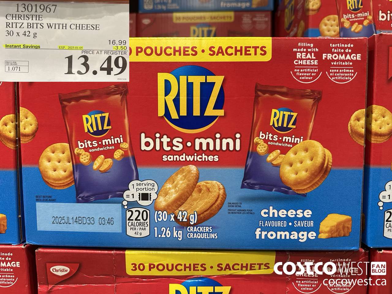 1301967 CHRISTIE RITZ BITS WITH CHEESE 30 x 42 g ($3.50 INSTANT SAVINGS EXPIRES ON 2025-01-05) $13.49