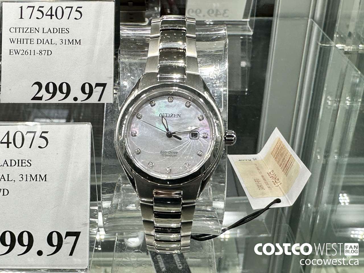 1754075 CITIZEN LADIES WHITE DIAL 31MM EW2611-87D $299.97