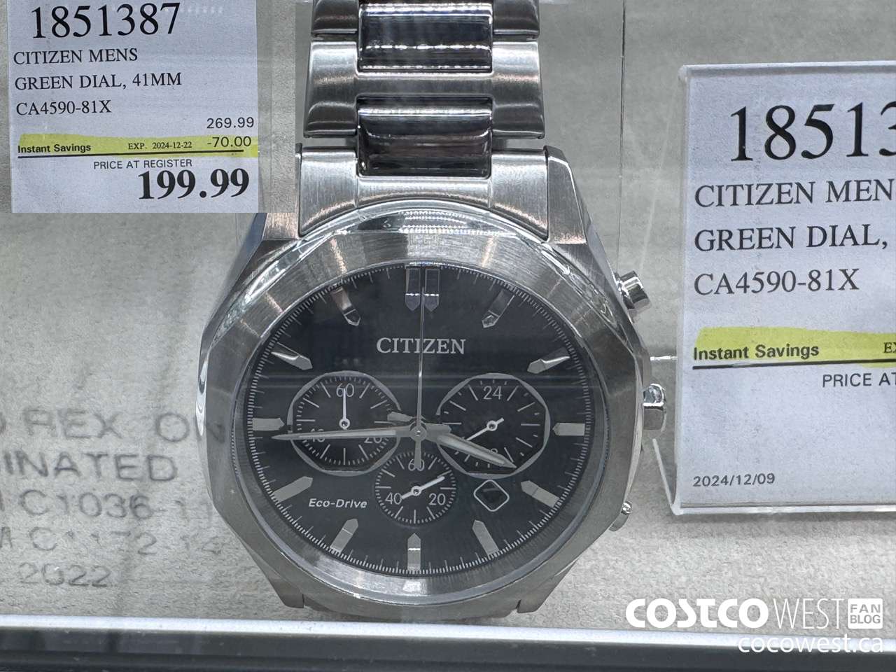 1851387 CITIZEN MENS GREEN DIAL 41MM CA4590-81X ($70.00 INSTANT SAVINGS EXPIRES ON 2024-12-22) $199.99