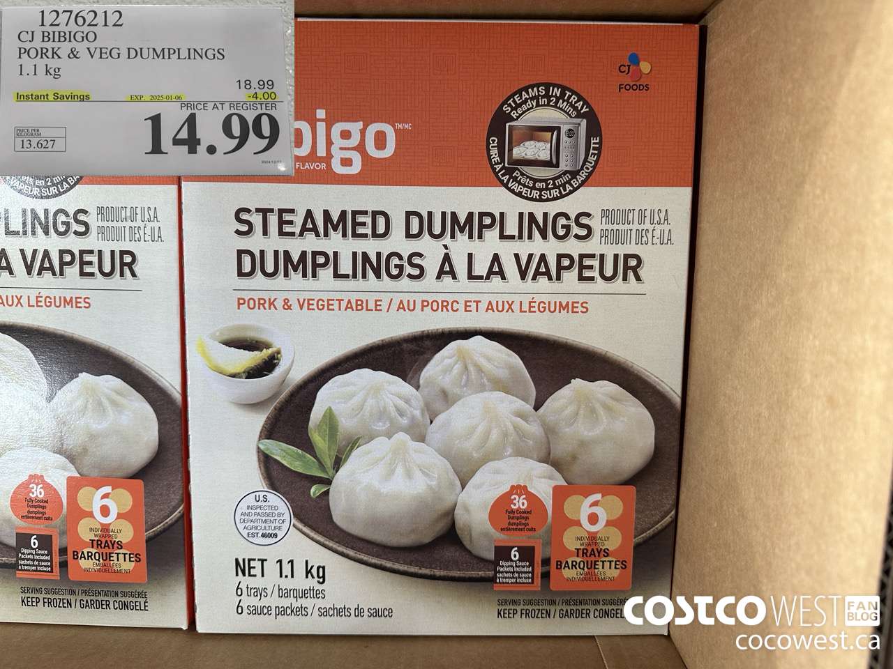 1276212 CJ BIBIGO PORK & VEG DUMPLINGS 1.1KG ($4.00 INSTANT SAVINGS EXPIRES ON 2025-01-06) $14.99