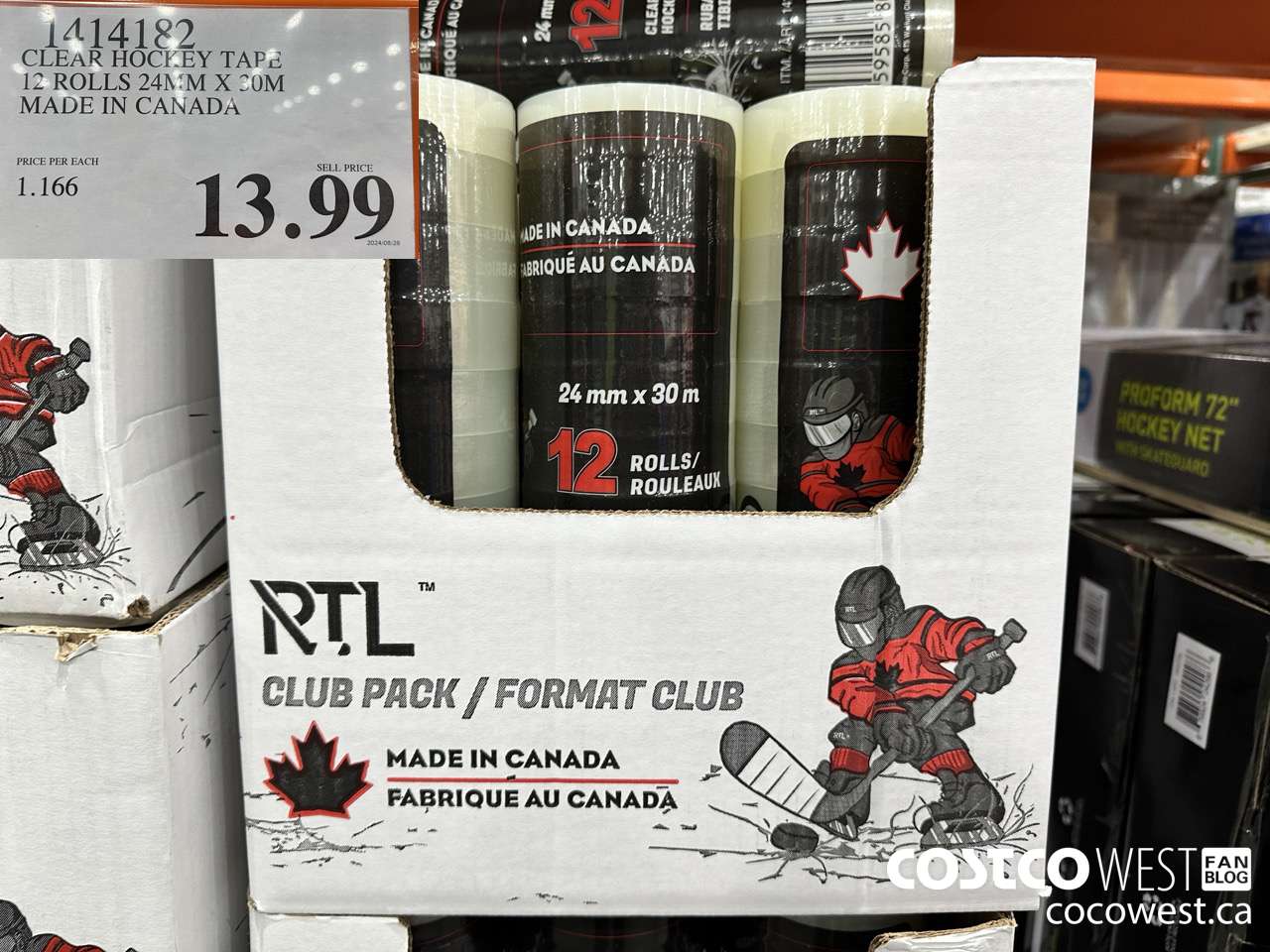 1414182 CLEAR HOCKEY TAPE 12 ROLLS 24MM X 30M MADE IN CANADA $13.99