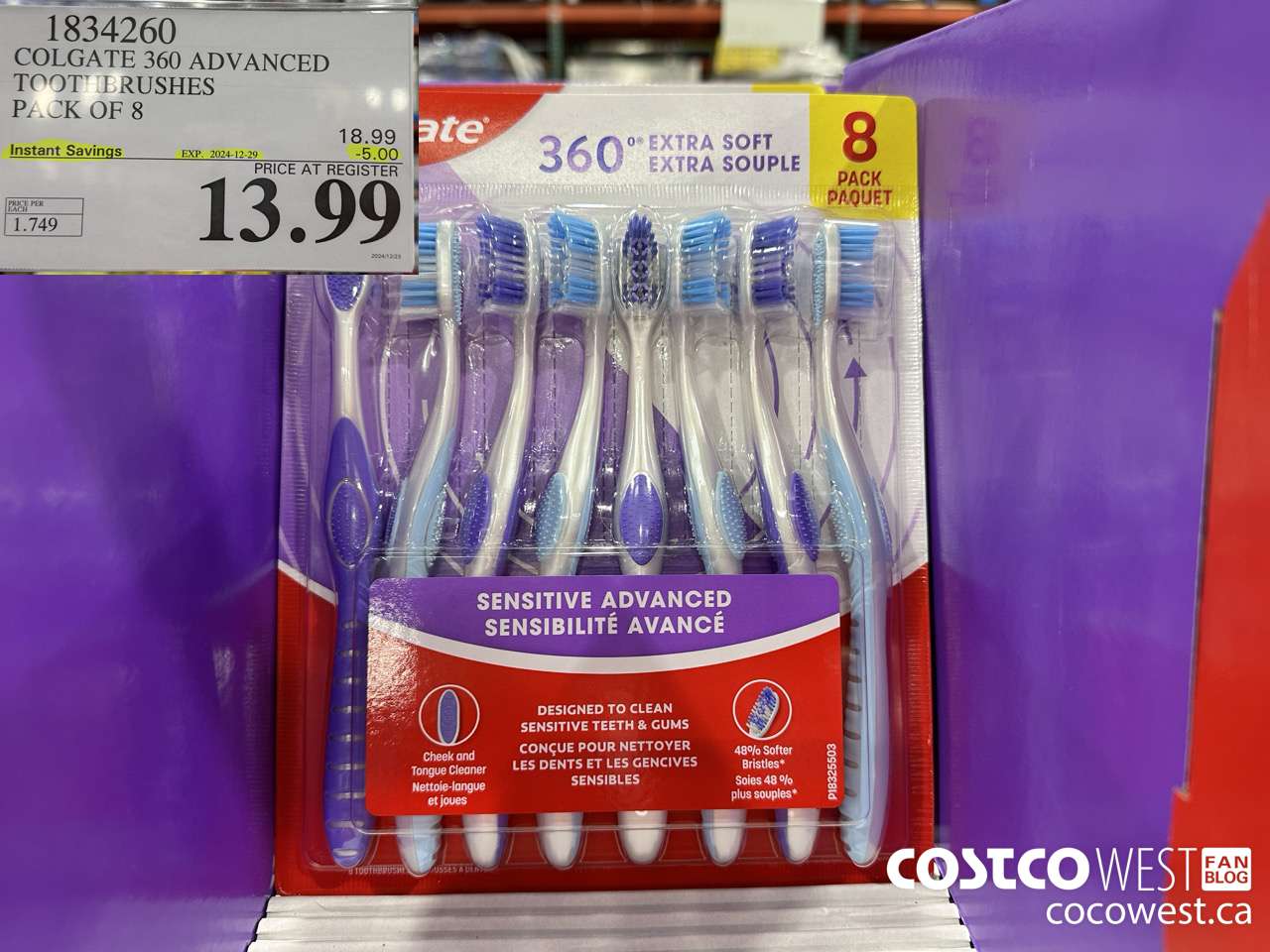 1834260 COLGATE 360 ADVANCED TOOTHBRUSHES PACK OF 8 ($5.00 INSTANT SAVINGS EXPIRES ON 2024-12-29) $13.99