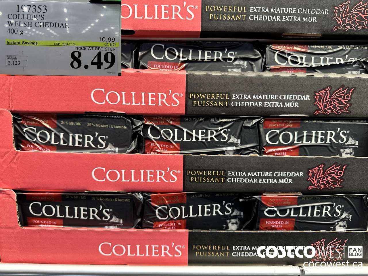 197353 COLLIER'S WELSH CHEDDAR 400 G ($2.50 INSTANT SAVINGS EXPIRES ON 2024-12-08) $8.49