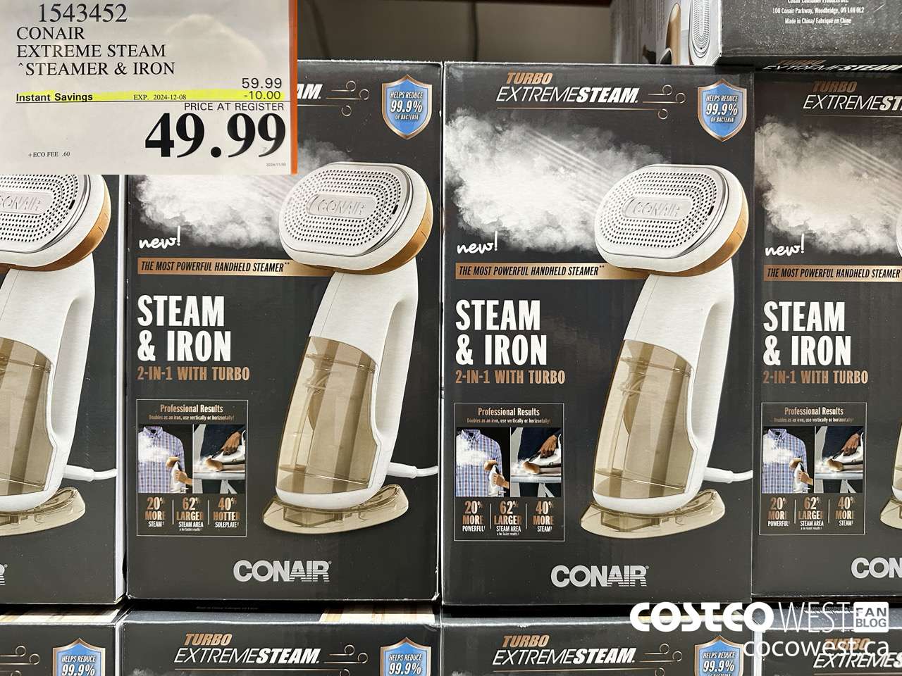 1543452 CONAIR TURBO EXTREME STEAM GARMENT STEAMER 2 IN 1 TURBO ($10.00 INSTANT SAVINGS EXPIRES ON 2024-12-08) $49.99