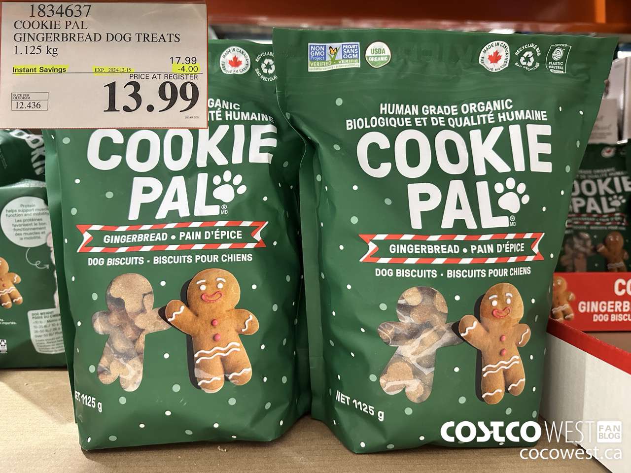 1834637 COOKIE PAL GINGERBREAD DOG TREATS 1.125KG ($4.00 INSTANT SAVINGS EXPIRES ON 2024-12-15) $13.99