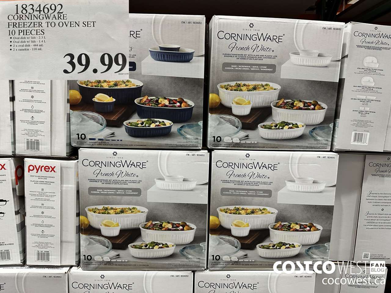 1834692 CORNINGWARE FREEZER TO OVEN SET 10 PIECES $39.99
