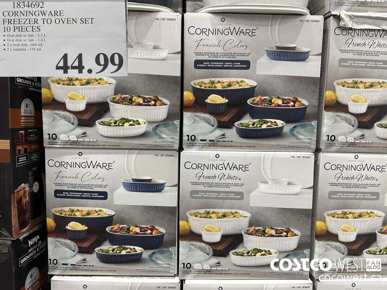 1834692 CORNINGWARE FREEZER TO OVEN SET 10 PIECES $44.99