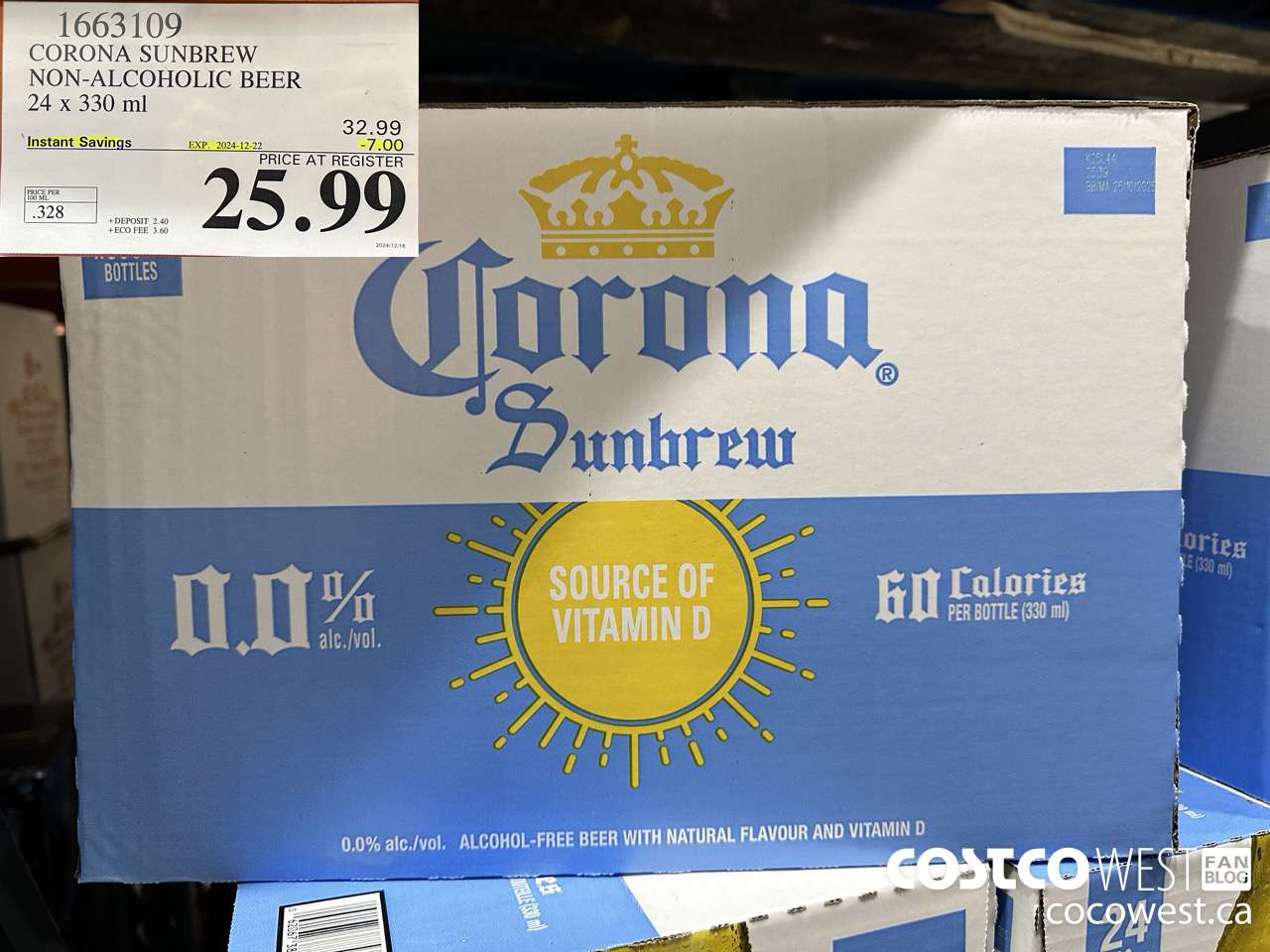 1663109 CORONA NON-ALCOHOLIC BEER 24 X 330 ML ($7.00 INSTANT SAVINGS EXPIRES ON 2024-12-22) $25.99