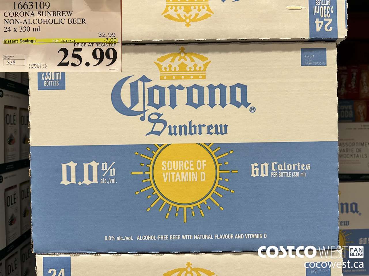 1663109 CORONA NON-ALCOHOLIC BEER 24 X 330 ML ($7.00 INSTANT SAVINGS EXPIRES ON 2024-12-24) $25.99
