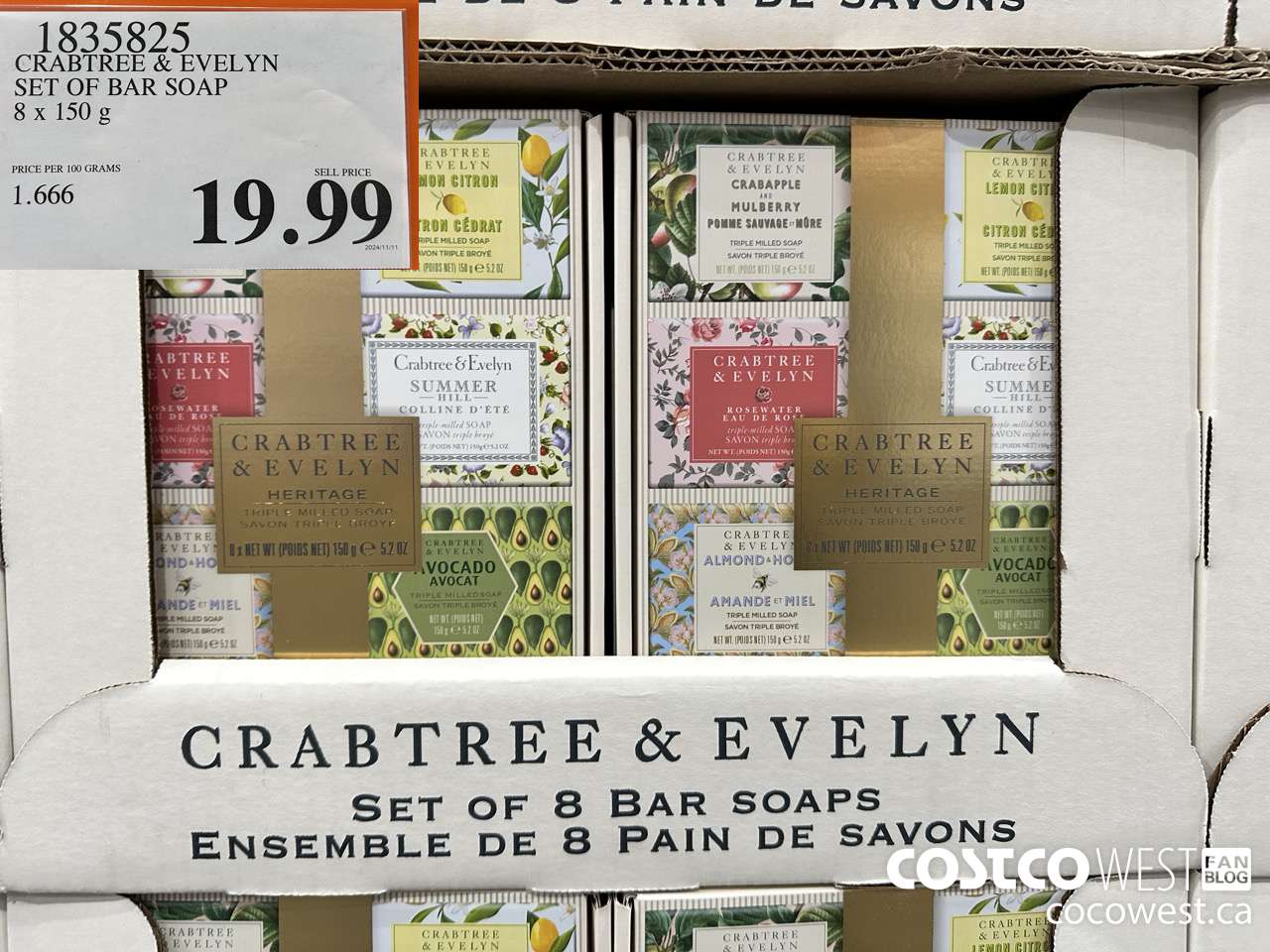 1835825 CRABTREE & EVELYN SET OF BAR SOAP 8 X 150G $19.99
