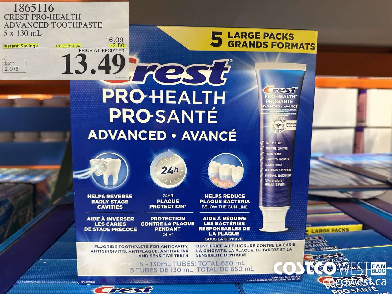 1865116 CREST PRO-HEALTH ADVANCED TOOTHPASTE 5 X 130ML ($3.50 INSTANT SAVINGS EXPIRES ON 2025-01-26) $13.49