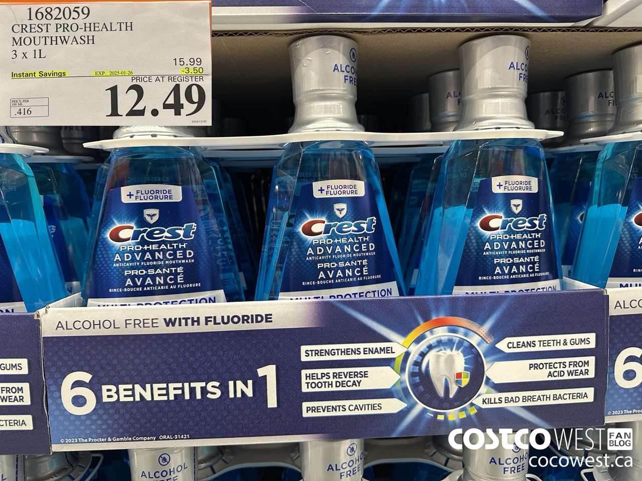 1682059 CREST PRO-HEALTH MOUTHWASH 3 X 1L ($3.50 INSTANT SAVINGS EXPIRES ON 2025-01-26) $12.49