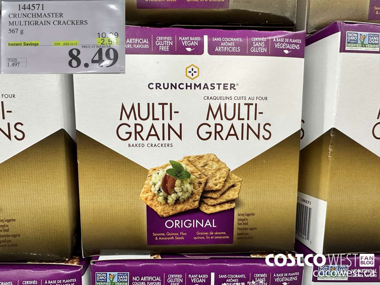 144571 CRUNCHMASTER MULTIGRAIN CRACKERS 567 G ($2.50 INSTANT SAVINGS EXPIRES ON 2024-12-15) $8.49
