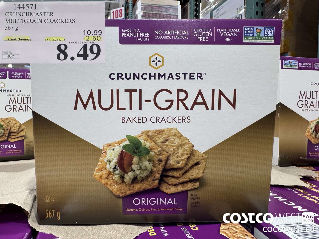 144571 CRUNCHMASTER MULTIGRAIN CRACKERS 567 G ($2.50 INSTANT SAVINGS EXPIRES ON 2024-12-15) $8.49