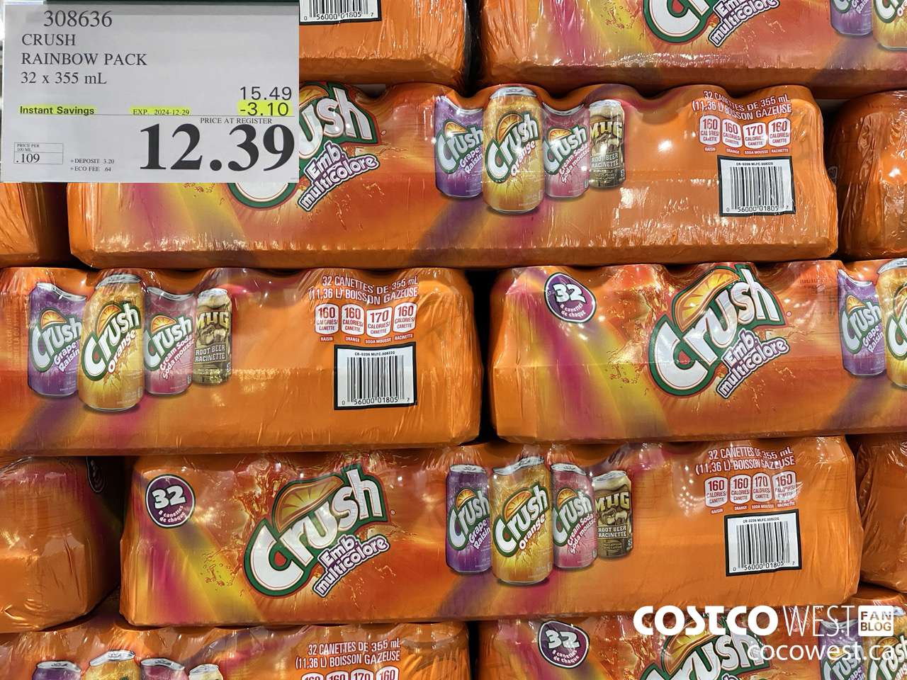 308636 CRUSH RAINBOW PACK 32 X 355 ML ($3.10 INSTANT SAVINGS EXPIRES ON 2024-12-29) $12.39