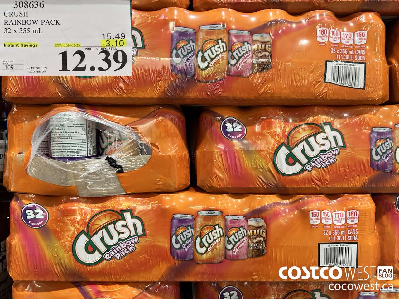 308636 CRUSH RAINBOW PACK 32 X 355 ML ($3.10 INSTANT SAVINGS EXPIRES ON 2024-12-29) $12.39