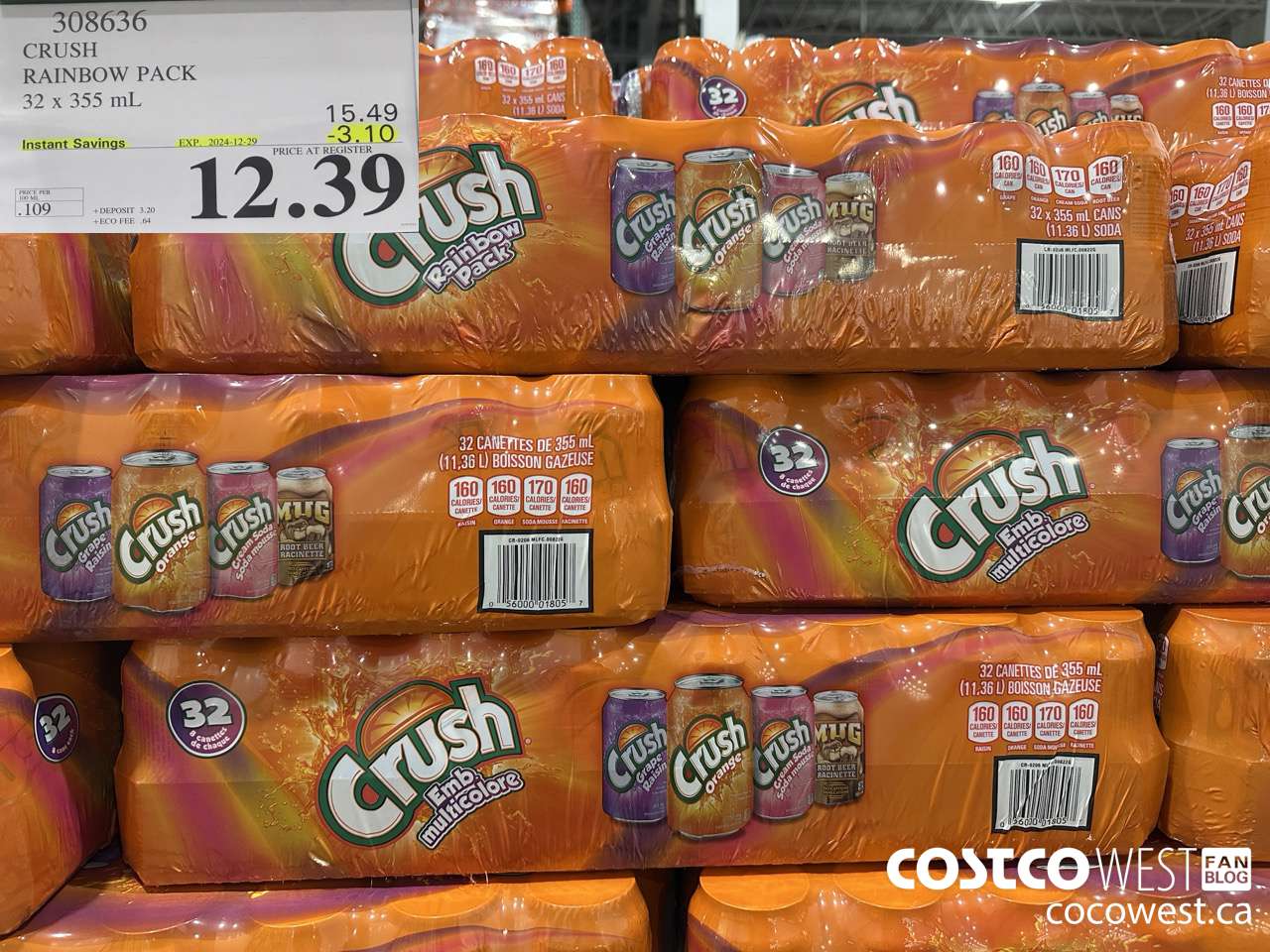 308636 CRUSH RAINBOW PACK 32 X 355 ML ($3.10 INSTANT SAVINGS EXPIRES ON 2024-12-29) $12.39