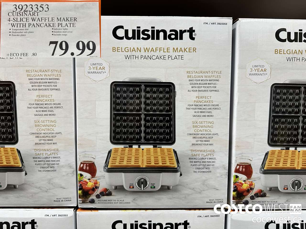 3923353 CUISINART 4-SLICE WAFFLE MAKER WITH PANCAKE PLATE $79.99