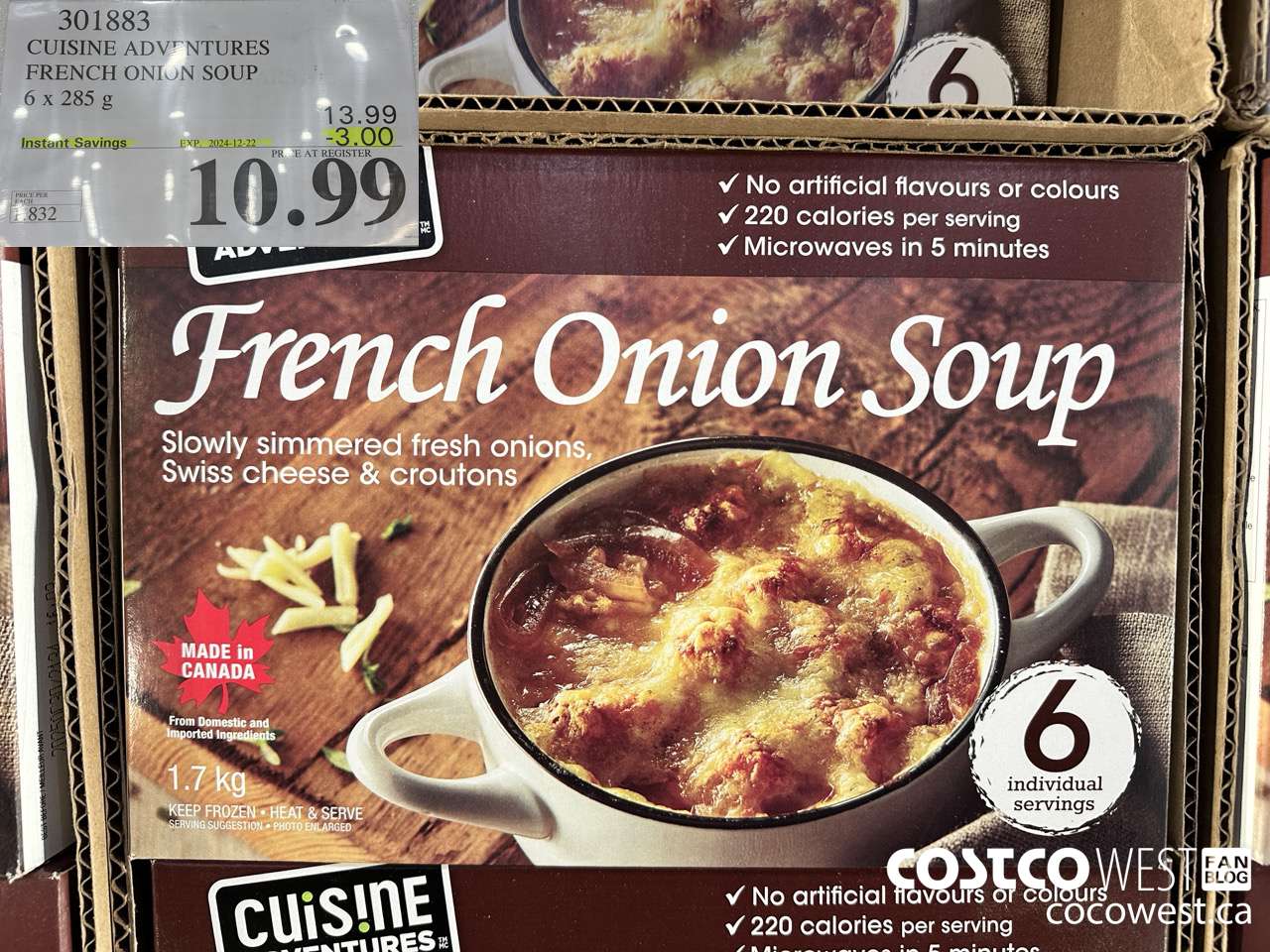 301883 CUISINE ADVENTURES FRENCH ONION SOUP 6 X 285 G ($3.00 INSTANT SAVINGS EXPIRES ON 2024-12-22) $10.99