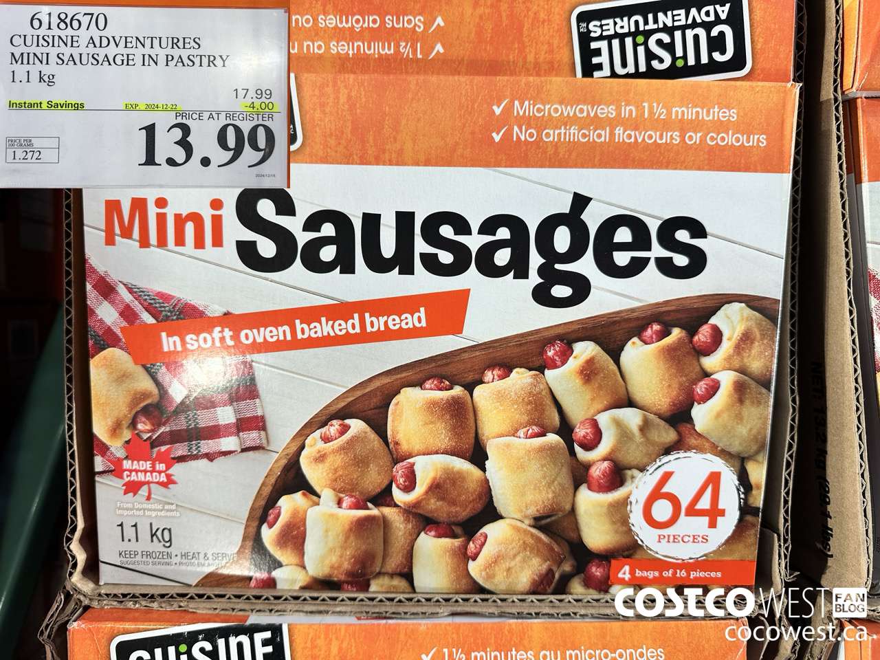 618670 CUISINE ADVENTURES MINI SAUSAGE IN PASTRY 1.1KG ($4.00 INSTANT SAVINGS EXPIRES ON 2024-12-22) $13.99