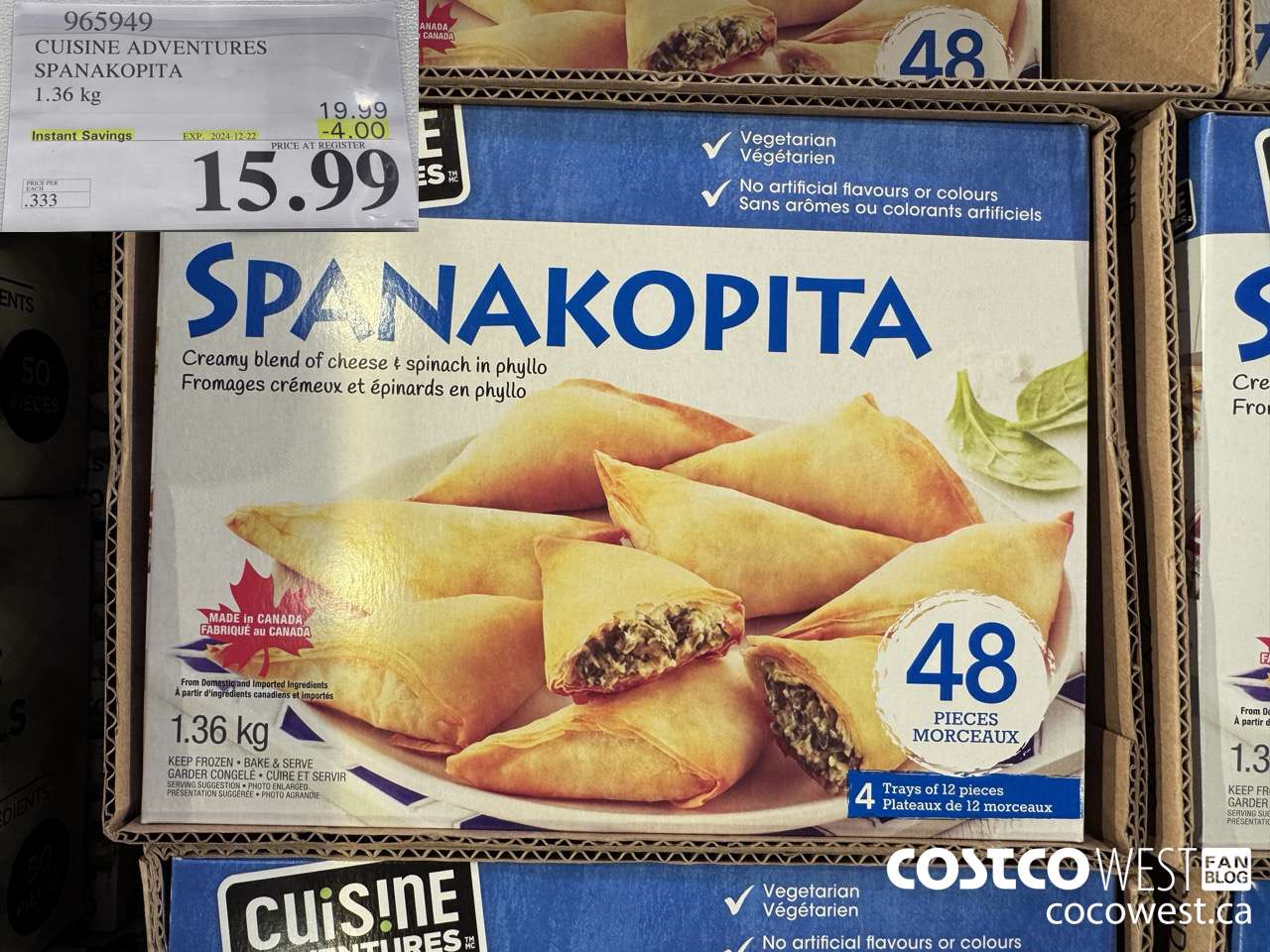 965949 CUISINE ADVENTURES SPANAKOPITA 1.36 kg ($4.00 INSTANT SAVINGS EXPIRES ON 2024-12-22) $15.99