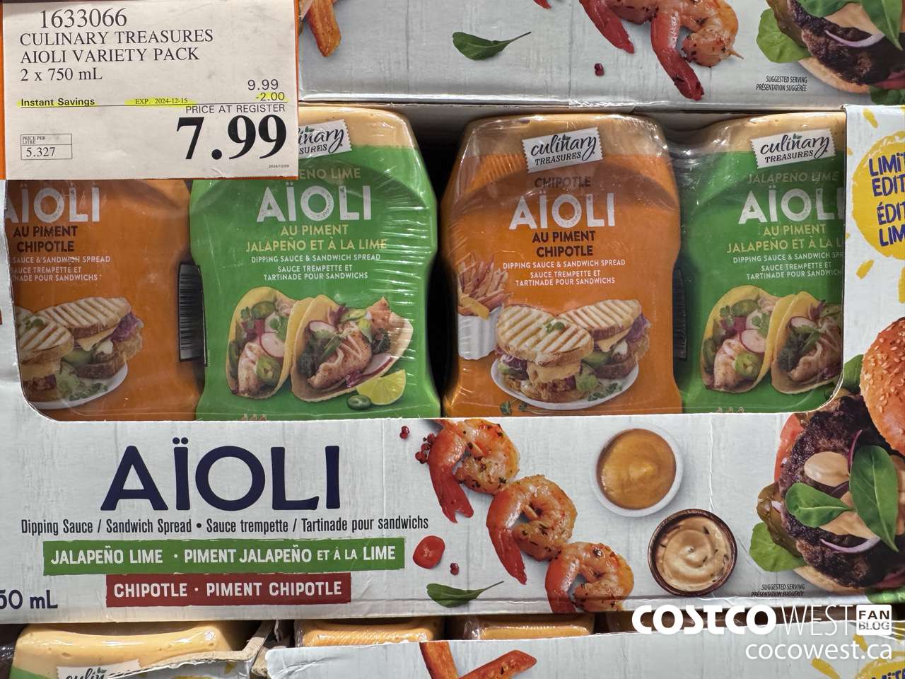 1633066 CULINARY TREASURES AIOLI SAUCE VARIETY PK 2 X 750ML ($2.00 INSTANT SAVINGS EXPIRES ON 2024-12-15) $7.99