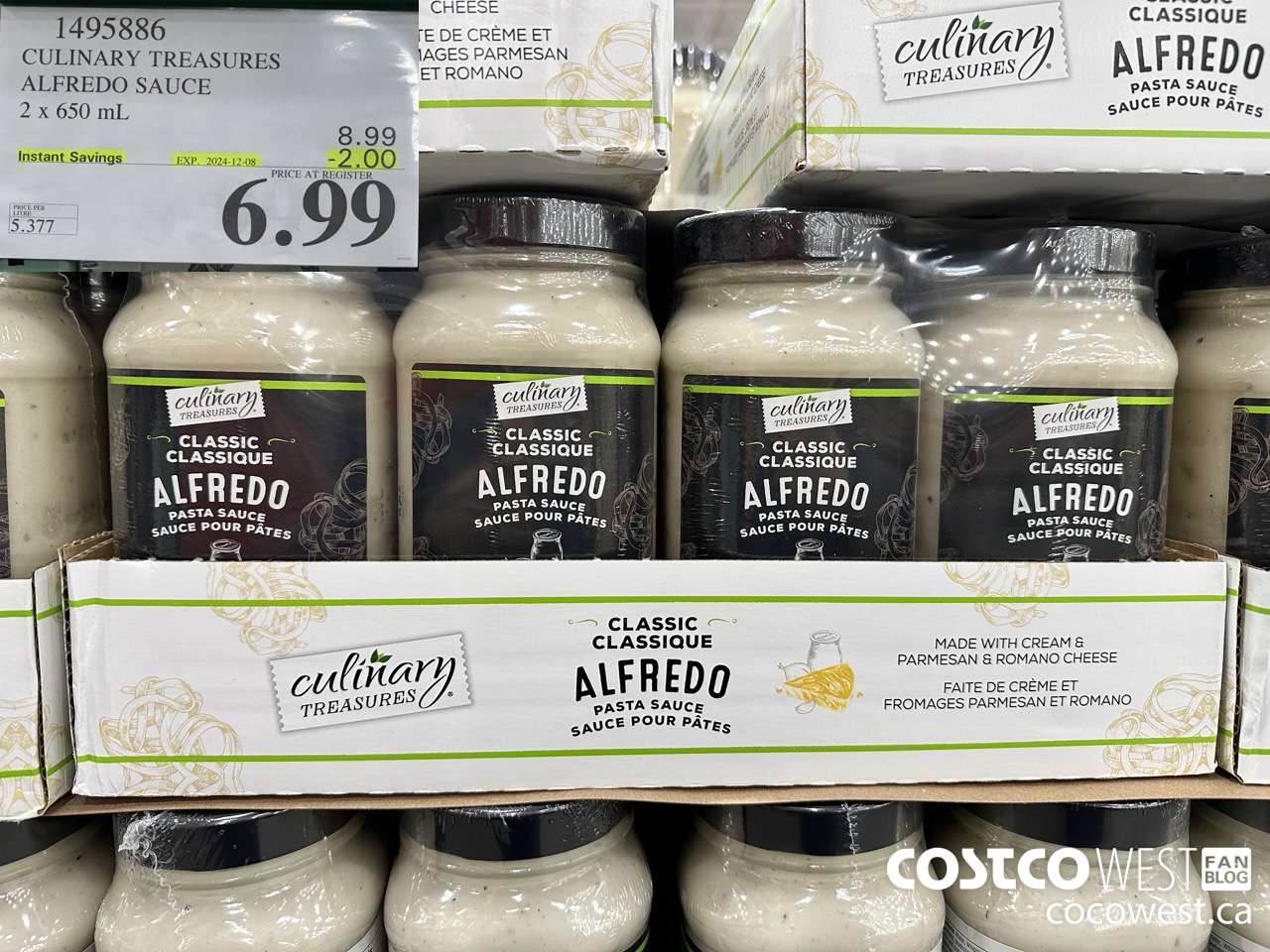 1495886 CULINARY TREASURES ALFREDO SAUCE 2 x 650 mL ($2.00 INSTANT SAVINGS EXPIRES ON 2024-12-08) $6.99