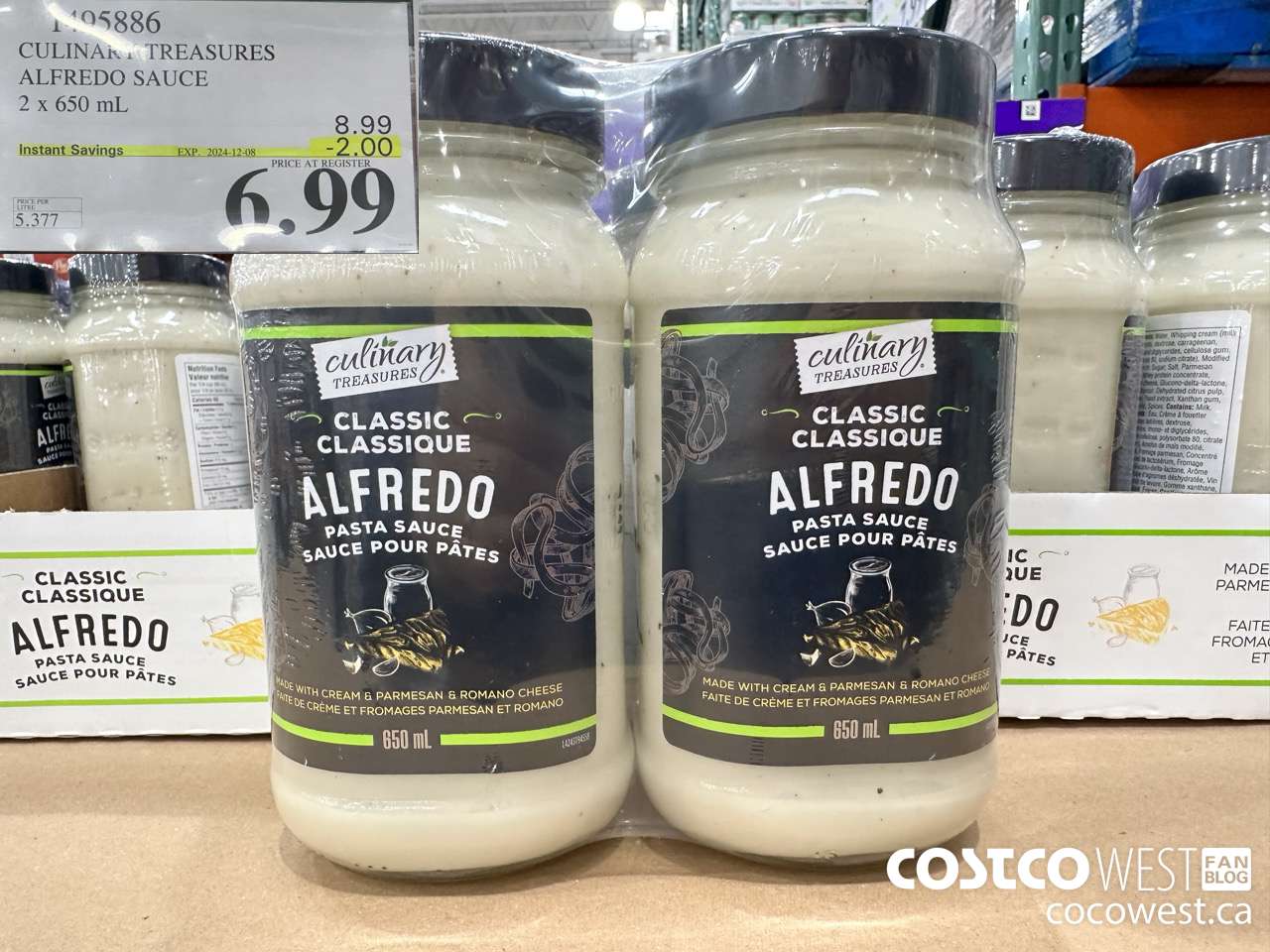 1495886 CULINARY TREASURES ALFREDO SAUCE 2 x 650 mL ($2.00 INSTANT SAVINGS EXPIRES ON 2024-12-08) $6.99