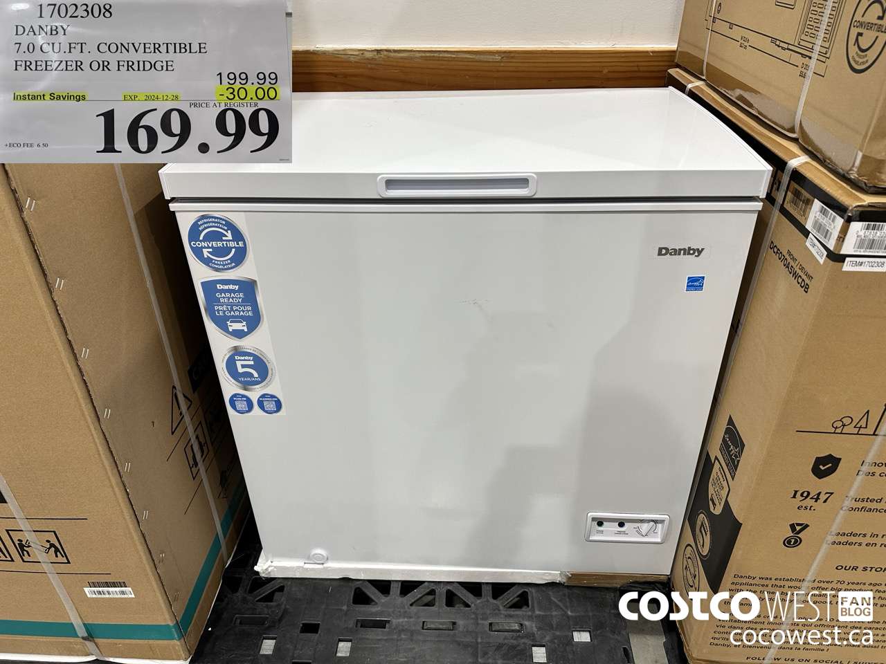 1702308 DANBY 7.0 CU. FT. CONVERTIBLE FREEZER OR FRIDGE ($30.00 INSTANT SAVINGS EXPIRES ON 2024-12-28) $169.99