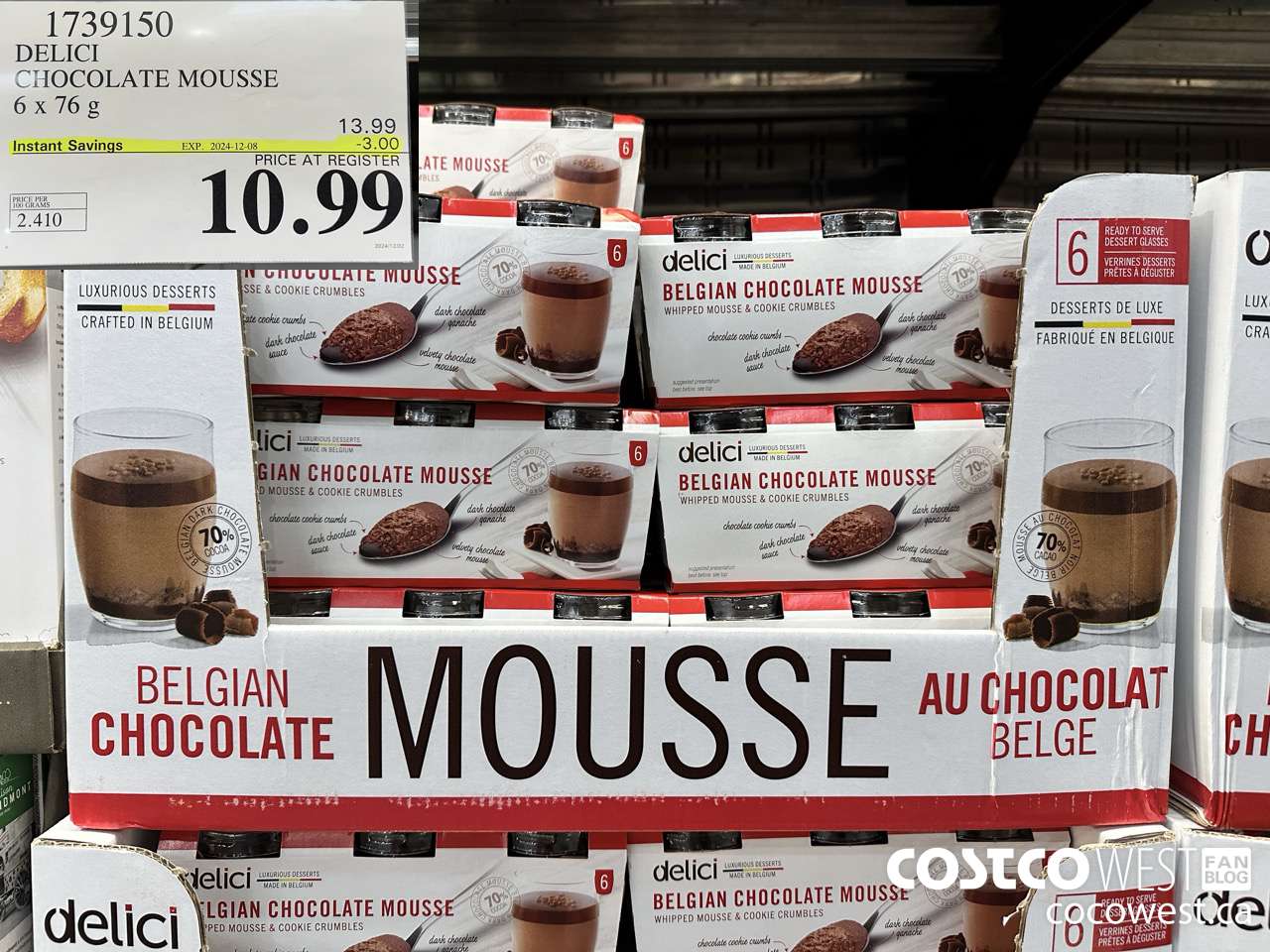 1739150 DELICI CHOCOLATE MOUSSE 6 X 76 G ($3.00 INSTANT SAVINGS EXPIRES ON 2024-12-08) $10.99