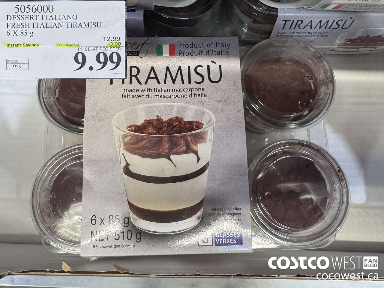 5056000 DESSERT ITALIANO FRESH ITALIAN TIRAMISU 6 X 85 G ($3.00 INSTANT SAVINGS EXPIRES ON 2024-12-08) $9.99