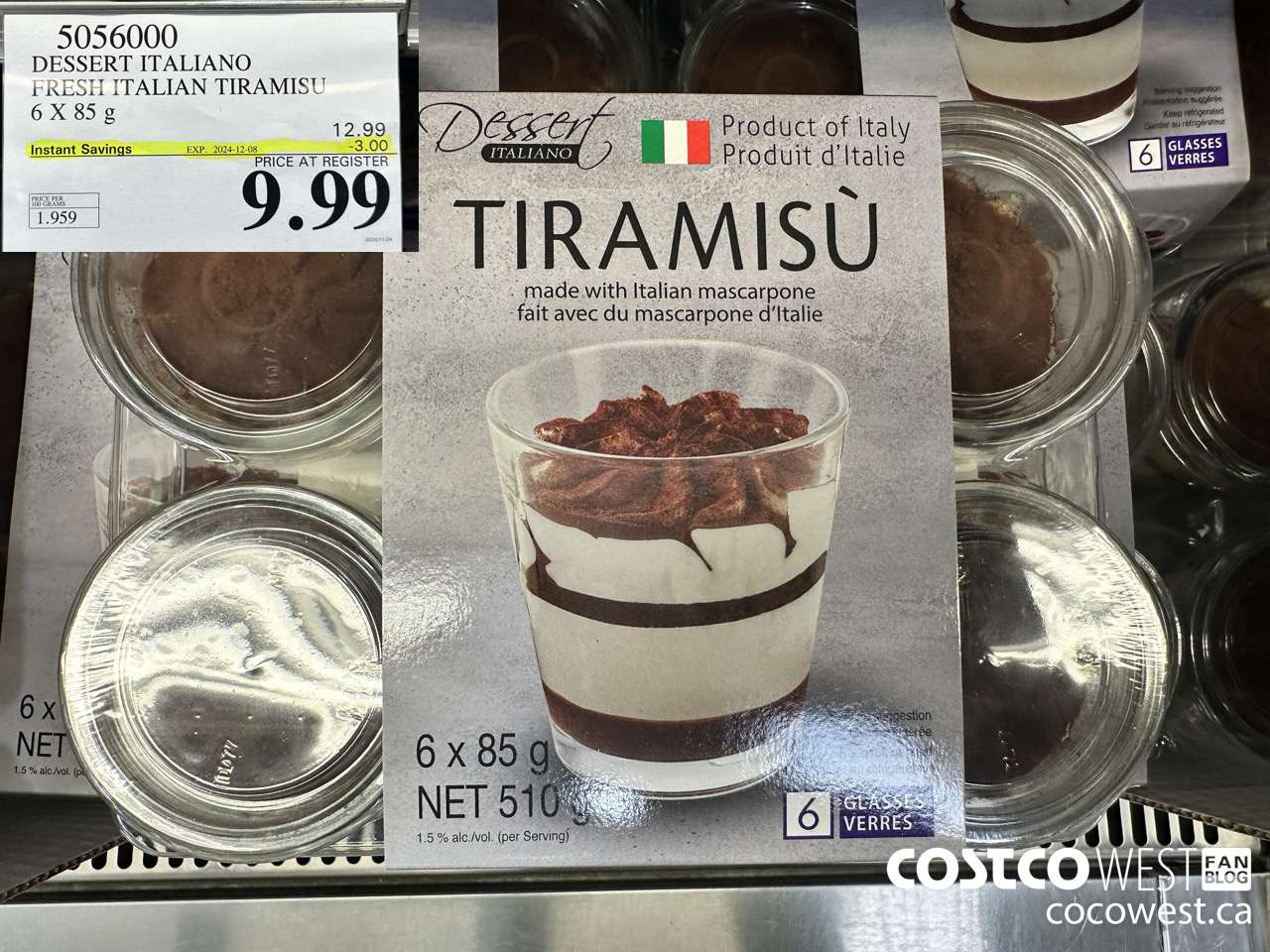 5056000 DESSERT ITALIANO FRESH ITALIAN TIRAMISU 6 X 85 G ($3.00 INSTANT SAVINGS EXPIRES ON 2024-12-08) $9.99
