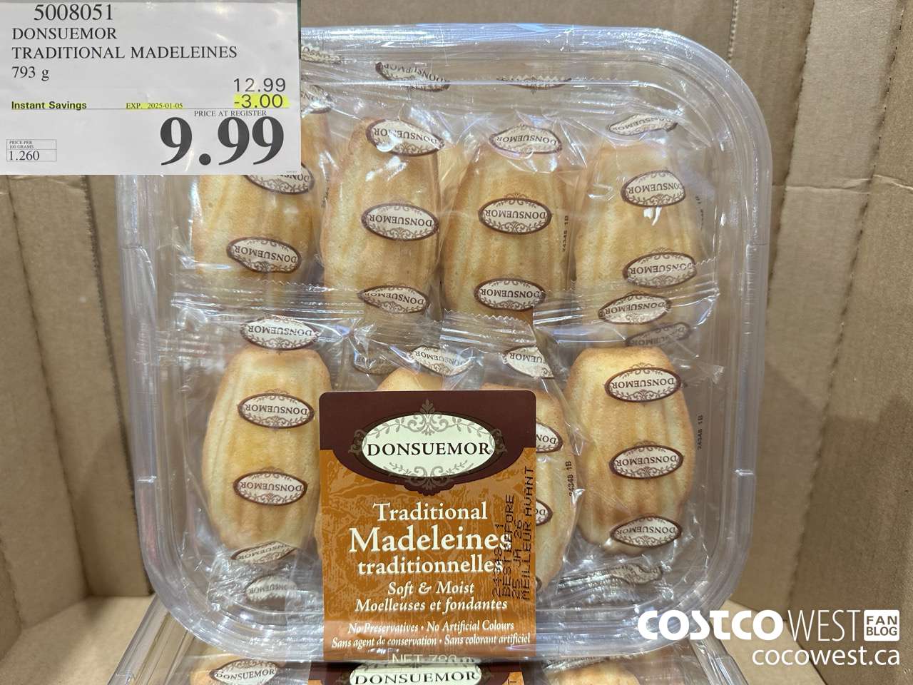 5008051 DONSUEMOR TRADITIONAL MADELEINES 794 g ($3.00 INSTANT SAVINGS EXPIRES ON 2025-01-05) $9.99