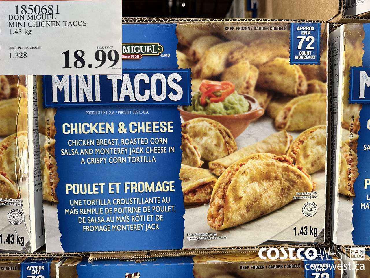 1850681 DON MIGUEL MINI CHICKEN TACOS 1.43KG $18.99