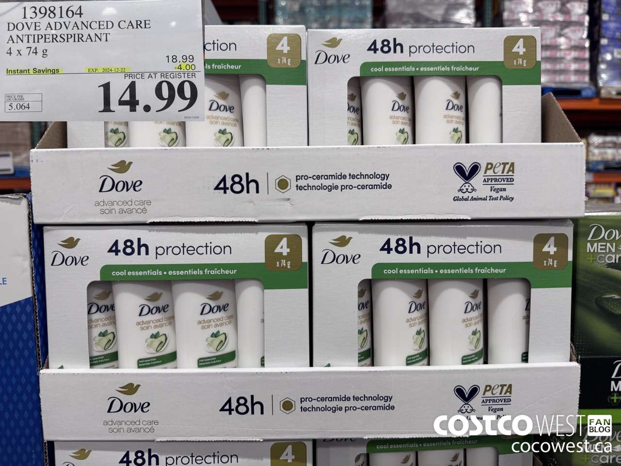 1398164 DOVE ADVANCED CARE ANTIPERSPIRANT 4x74 g ($4.00 INSTANT SAVINGS EXPIRES ON 2024-12-22) $14.99