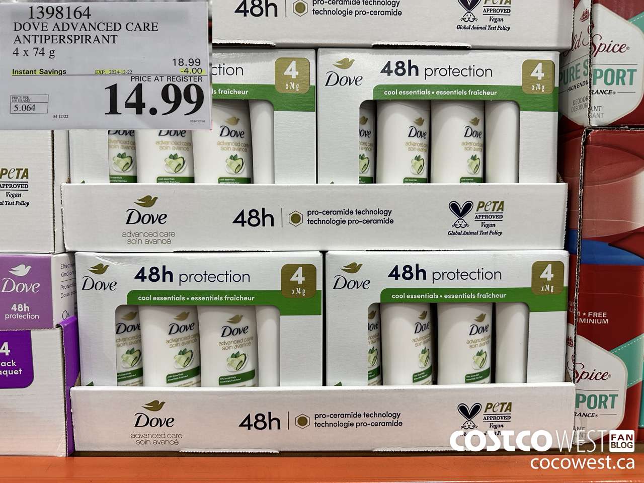 1398164 DOVE ADVANCED CARE ANTIPERSPIRANT 4x74 g ($4.00 INSTANT SAVINGS EXPIRES ON 2024-12-22) $14.99