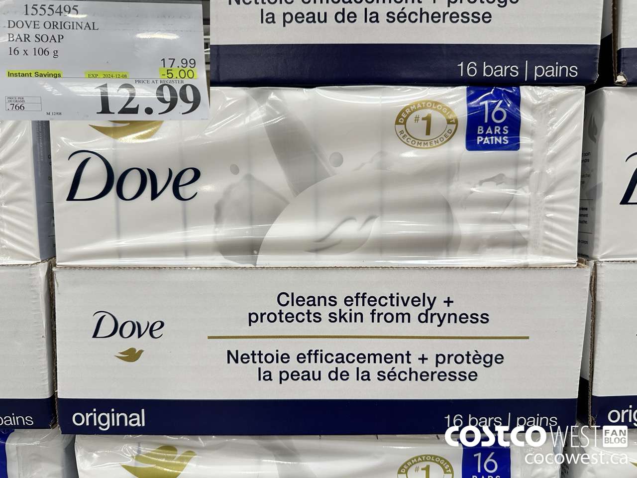 1555495 DOVE BAR SOAP WHITE 16 x 106 g ($5.00 INSTANT SAVINGS EXPIRES ON 2024-12-08) $12.99