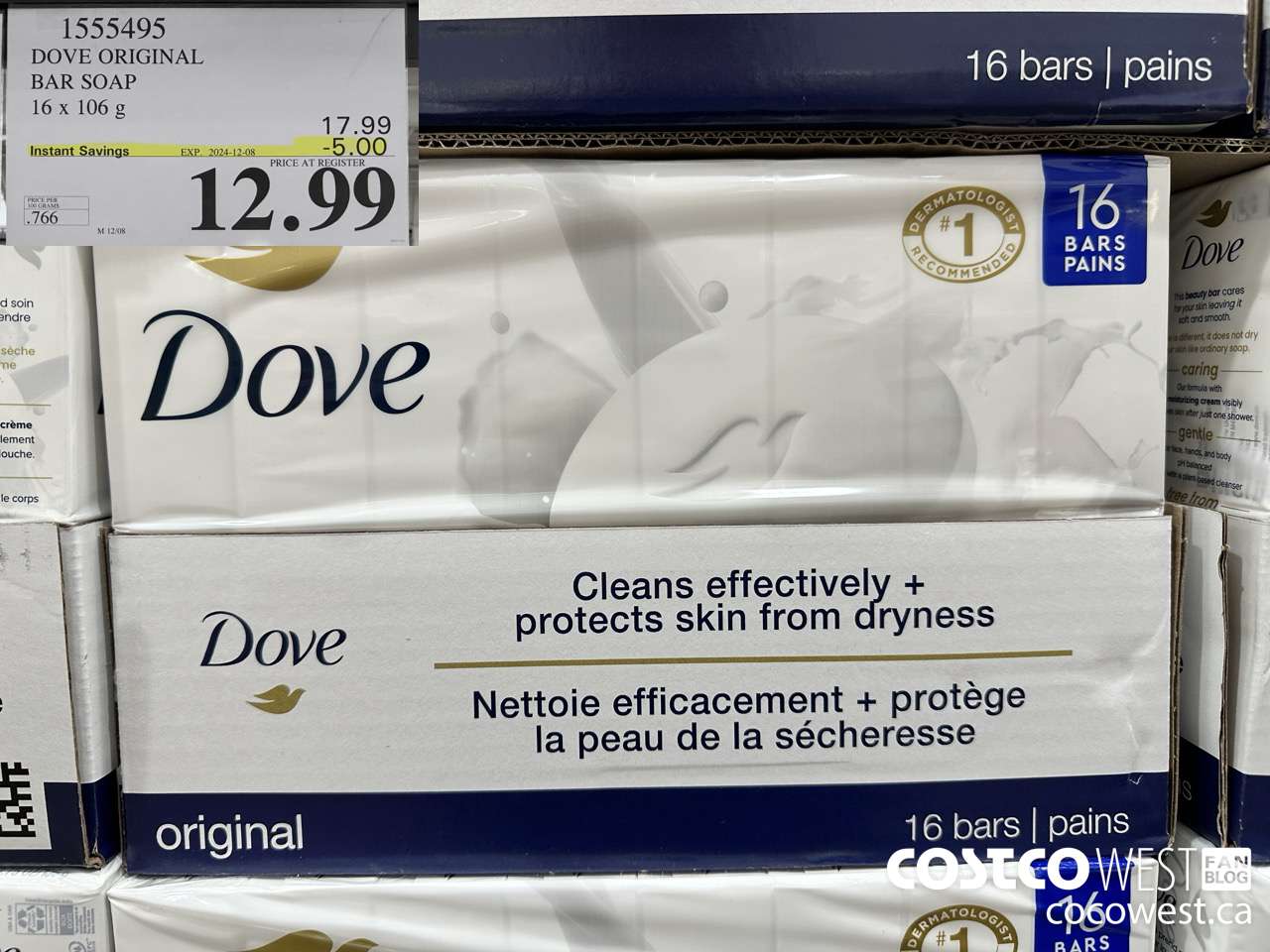1555495 DOVE BAR SOAP WHITE 16 x 106 g ($5.00 INSTANT SAVINGS EXPIRES ON 2024-12-08) $12.99