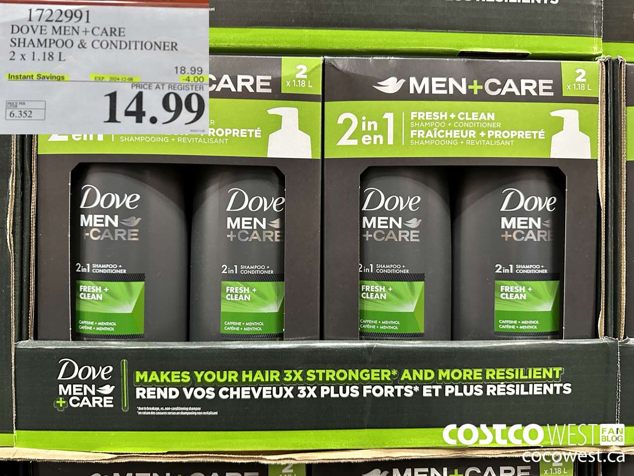 1722991 DOVE MEN+CARE SHAMPOO & CONDITIONER 2 X 1.18L ($4.00 INSTANT SAVINGS EXPIRES ON 2024-12-08) $14.99