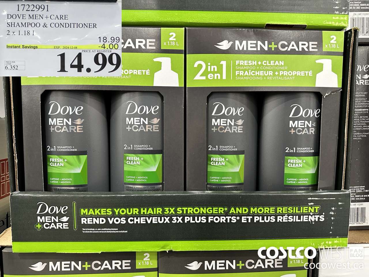 1722991 DOVE MEN+CARE SHAMPOO & CONDITIONER 2 X 1.18L ($4.00 INSTANT SAVINGS EXPIRES ON 2024-12-08) $14.99
