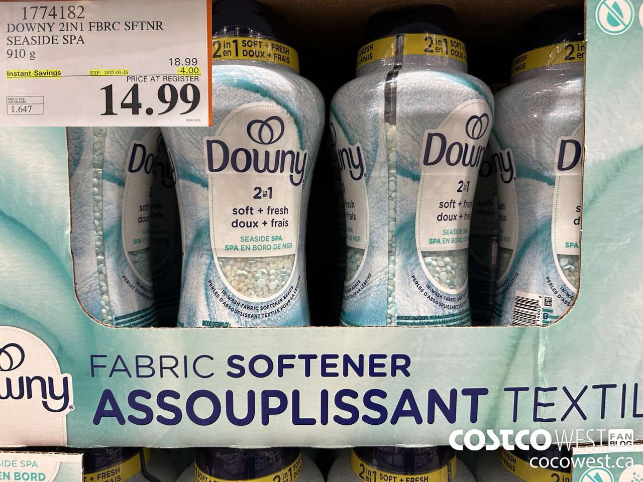 1774182 DOWNY 2IN1 FBRC SFTNR SEASIDE SPA 910G ($4.00 INSTANT SAVINGS EXPIRES ON 2025-01-26) $14.99