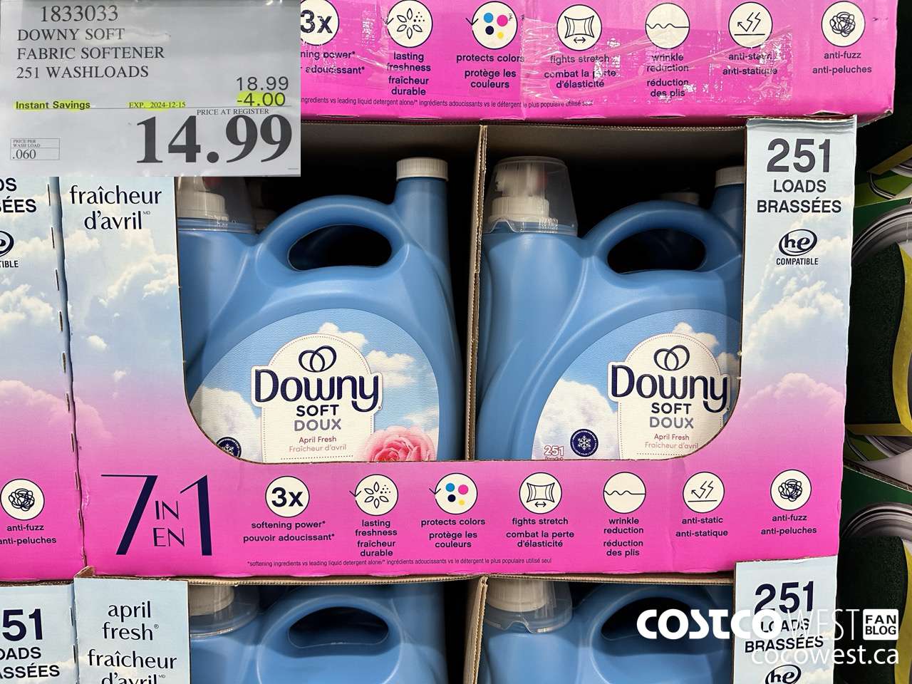 1833033 DOWNY SOFT FABRIC SOFTENER 251 WASHLOADS ($4.00 INSTANT SAVINGS EXPIRES ON 2024-12-15) $14.99