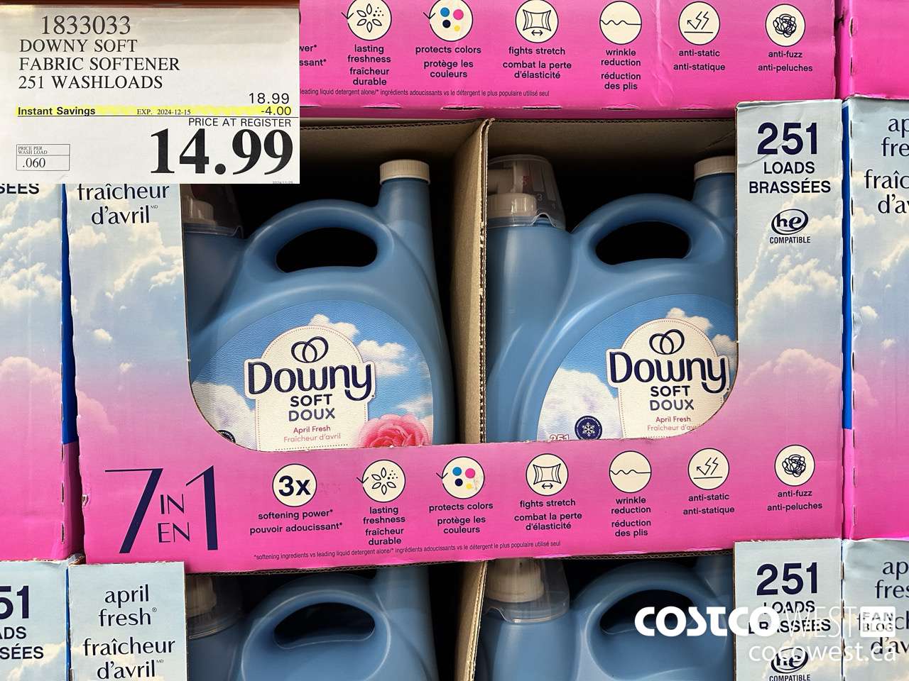 1833033 DOWNY SOFT FABRIC SOFTENER 251 WASHLOADS ($4.00 INSTANT SAVINGS EXPIRES ON 2024-12-15) $14.99