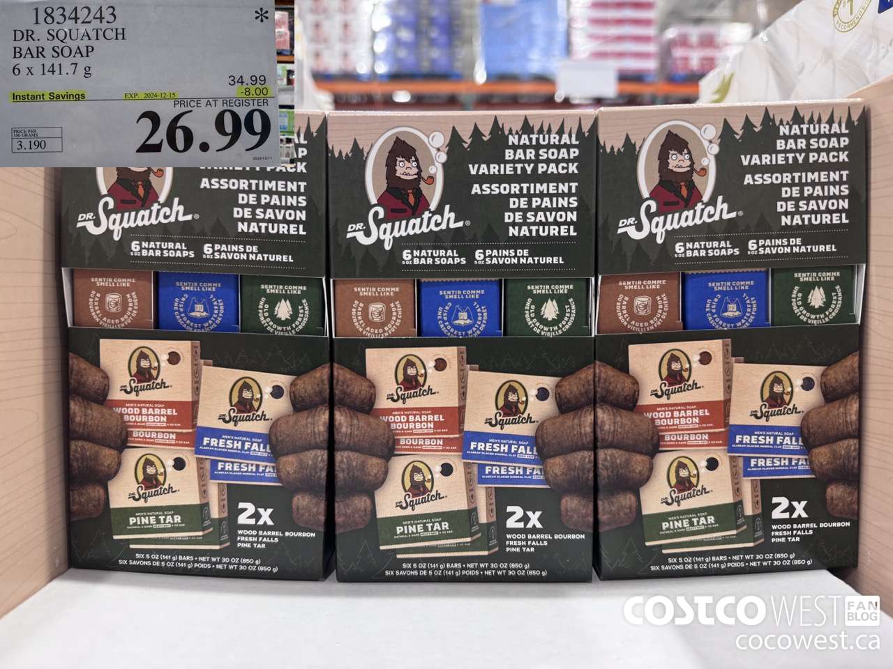 1834243 DR. SQATCH BAR SOAP 6 X 141.7G ($8.00 INSTANT SAVINGS EXPIRES ON 2024-12-15) $26.99