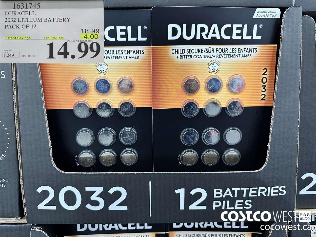 1631745 DURACELL 2032 LITHIUM BATTERY PACK OF 12 ($4.00 INSTANT SAVINGS EXPIRES ON 2024-12-29) $14.99