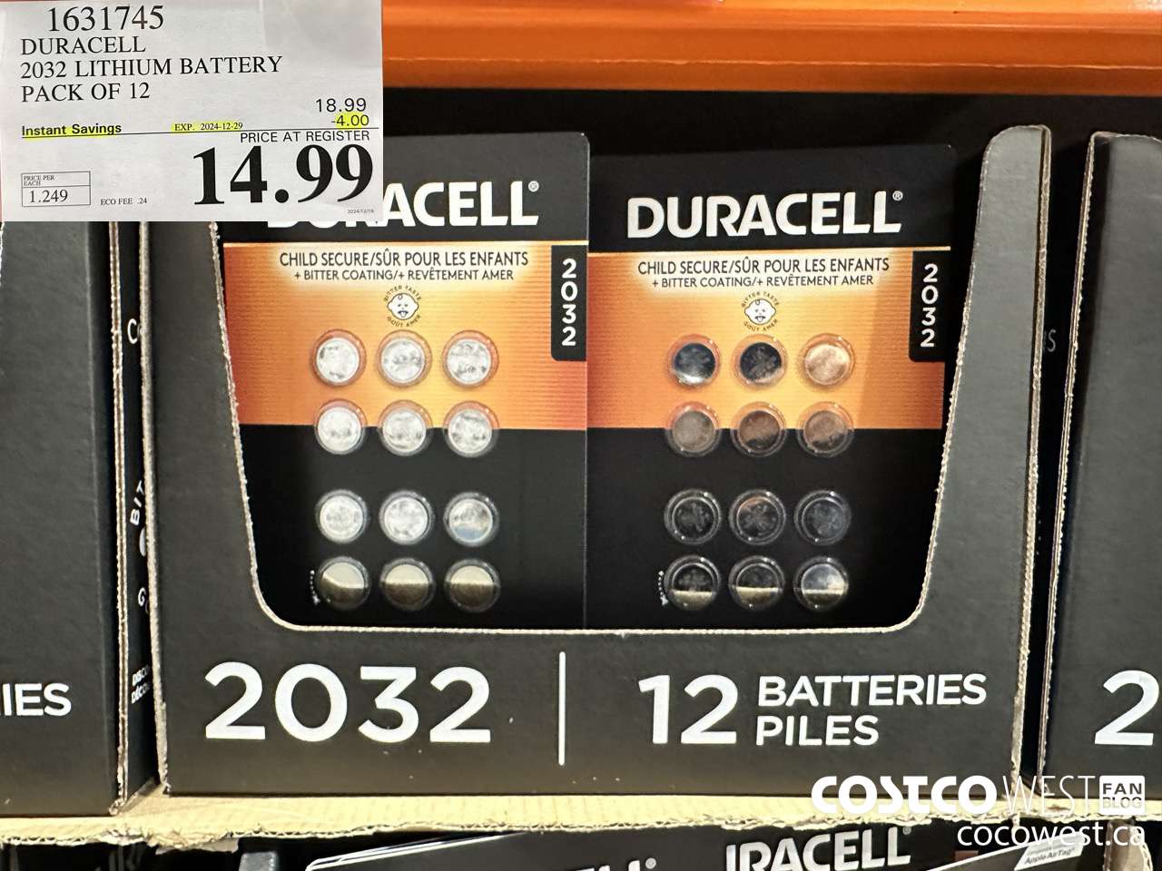 1631745 DURACELL 2032 LITHIUM BATTERY PACK OF 12 ($4.00 INSTANT SAVINGS EXPIRES ON 2024-12-29) $14.99