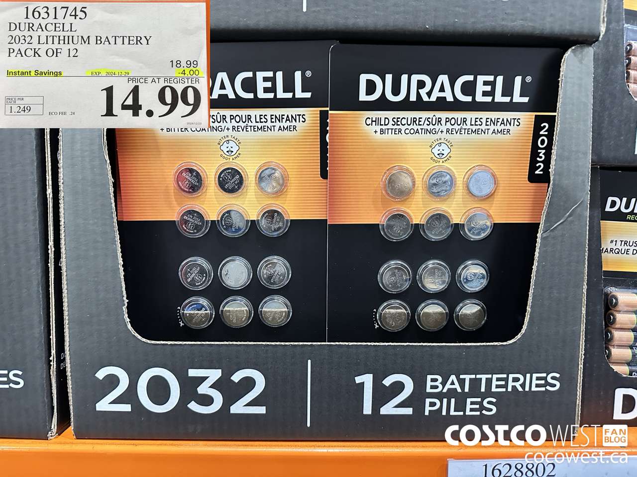 1631745 DURACELL 2032 LITHIUM BATTERY PACK OF 12 ($4.00 INSTANT SAVINGS EXPIRES ON 2024-12-29) $14.99
