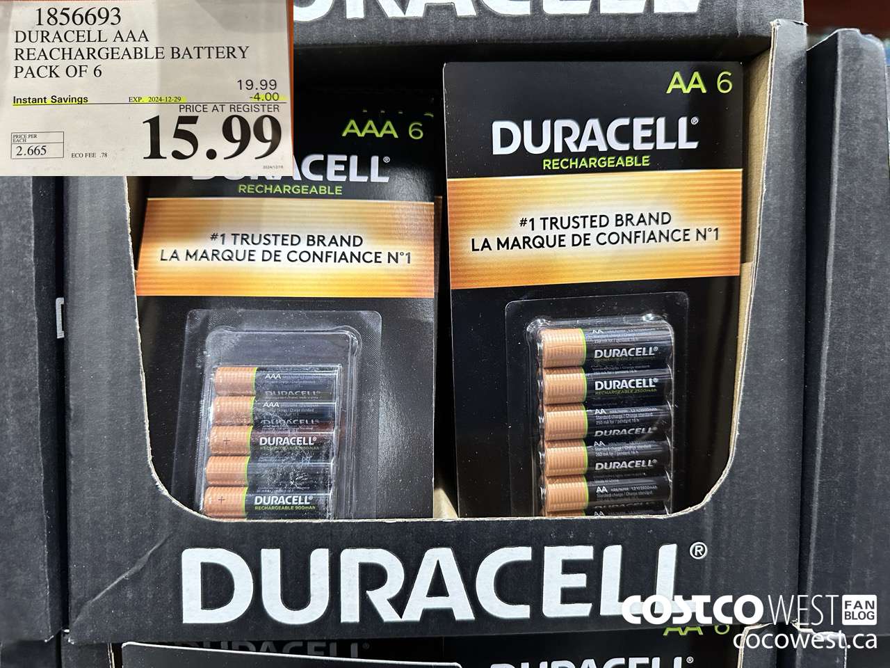 1856693 DURACELL AAA RECHARGEABLE BATTERY PACK OF 6 ($4.00 INSTANT SAVINGS EXPIRES ON 2024-12-29) $15.99