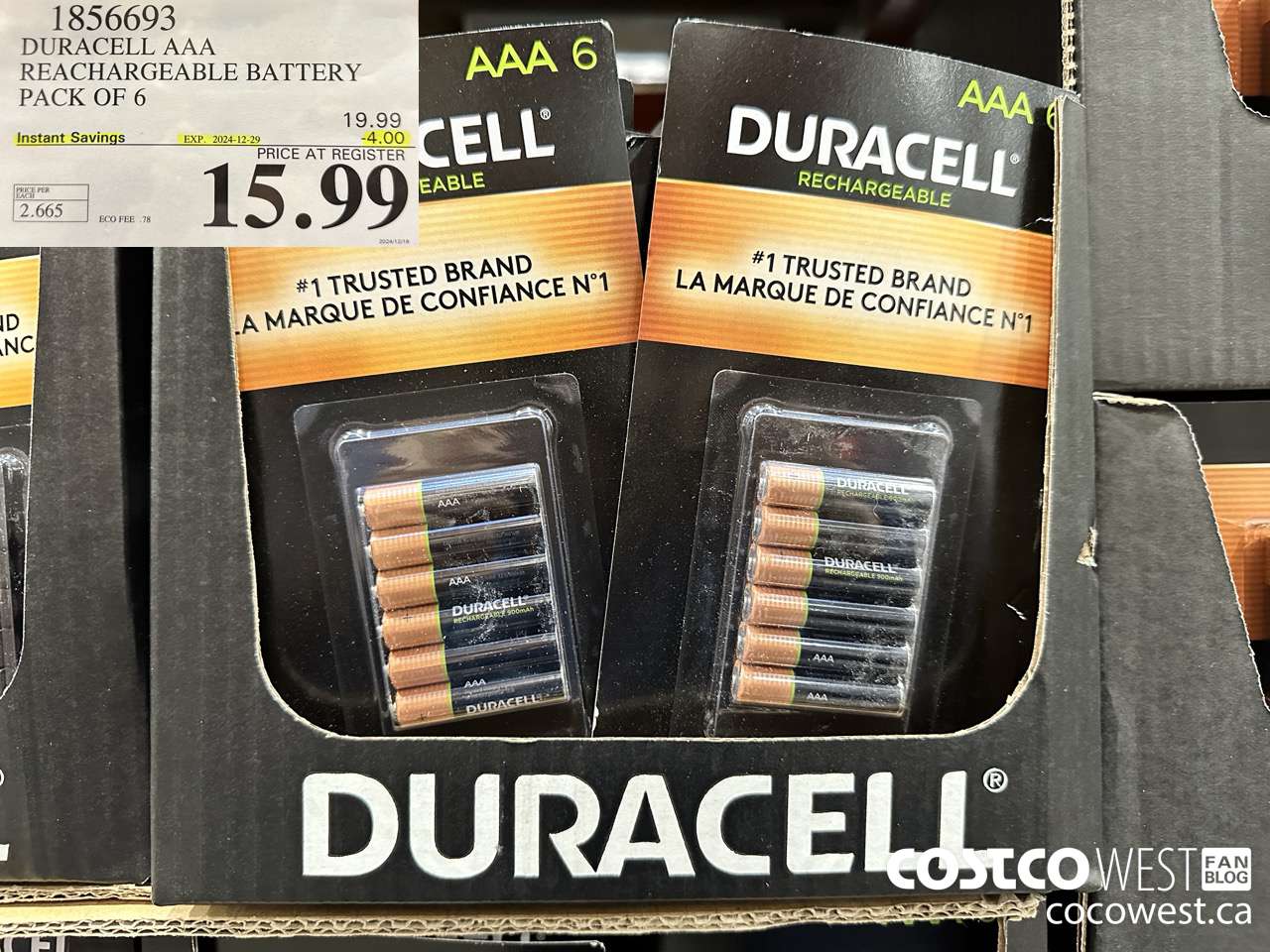 1856693 DURACELL AAA RECHARGEABLE BATTERY PACK OF 6 ($4.00 INSTANT SAVINGS EXPIRES ON 2024-12-29) $15.99