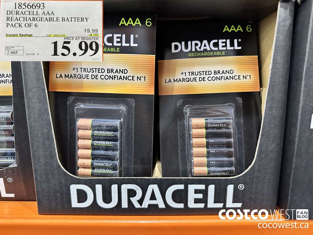 1856693 DURACELL AAA RECHARGEABLE BATTERY PACK OF 6 ($4.00 INSTANT SAVINGS EXPIRES ON 2024-12-29) $15.99